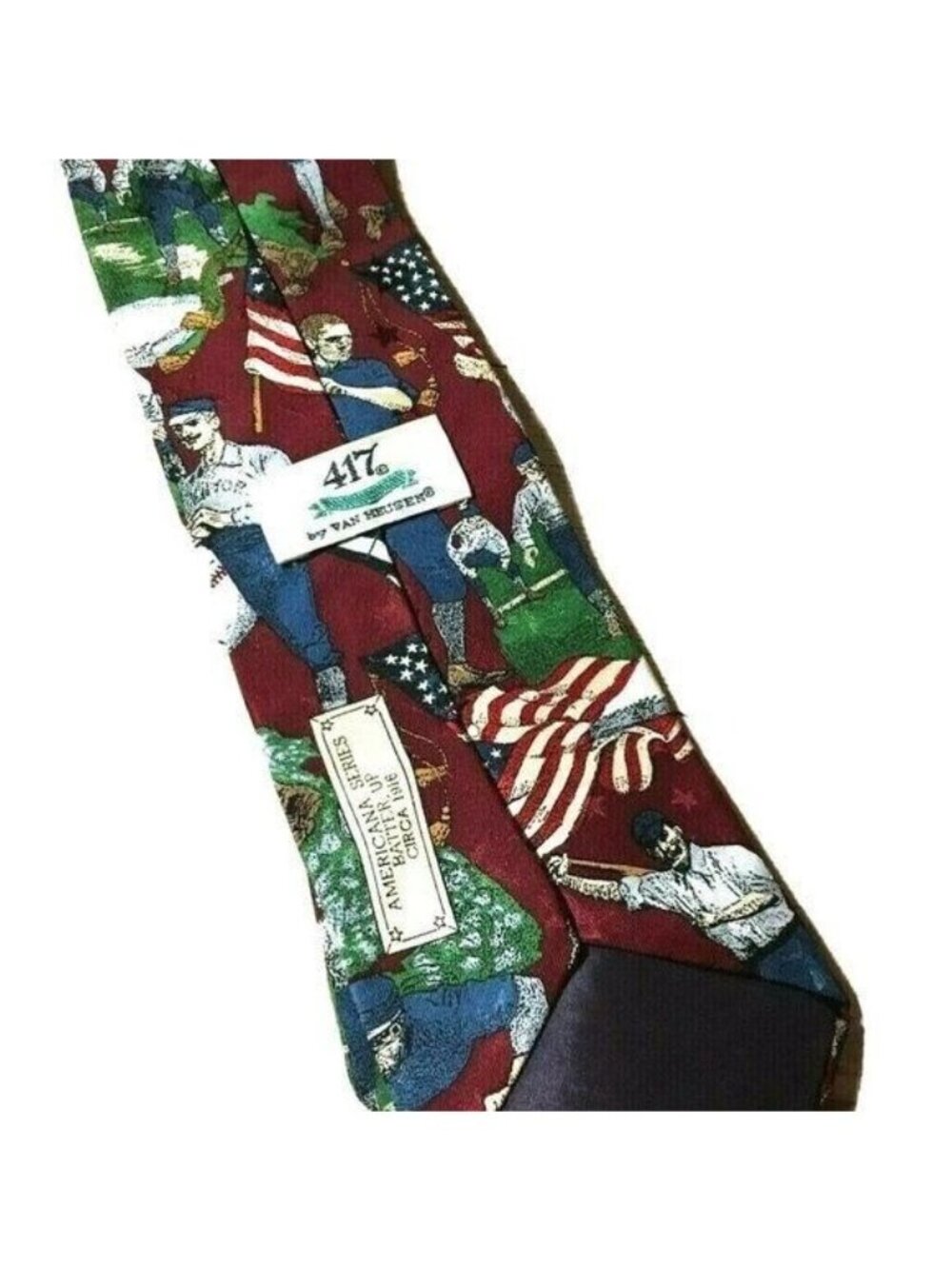 Van Heusen 417 Americana Series Batter Up Circa 1916 Baseball Silk Tie 4th July - Picture 8 of 8